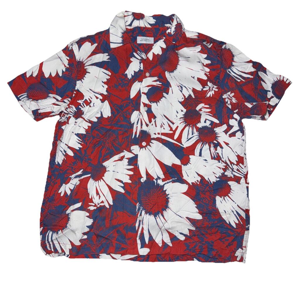 Saturdays New York City Shirt Mens Medium Floral AOP Print Button Up Casual